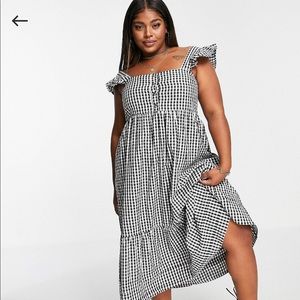 NEVER WORN! ASOS Square Neck Midi Smock in Linen Gingham